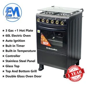 Em 3 Gas + 1 Electric 4 Burners Free Standing Gas Cooker Cooking Range with 50L Oven Automatic lgnition 50X55CM SGC01