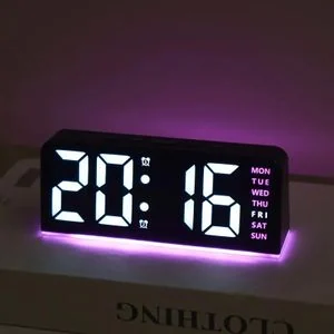 Innovative LED Digital Alarm Clock with Ambient Light & Date Display – USB Powered – Purple