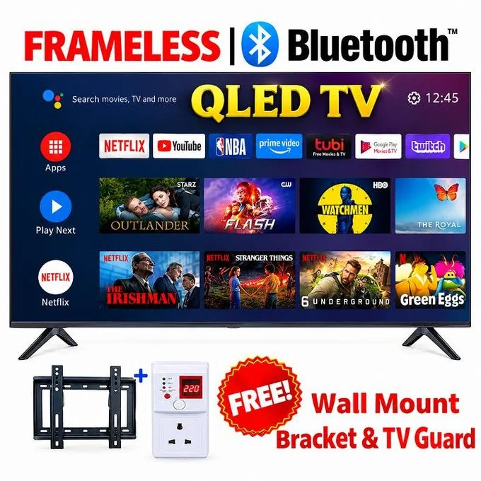 Vitron HTC4300QFS 43" Inch QLED TV Full HD TV, Frameless Digital Smart Android TV with Inbuilt Decoder, Bluetooth Enabled TV iCast Screen Mirroring,Wifi Enabled, Netflix,Youtube,Appstore Vitron43 TV-Black + TV Guard+ Bracket