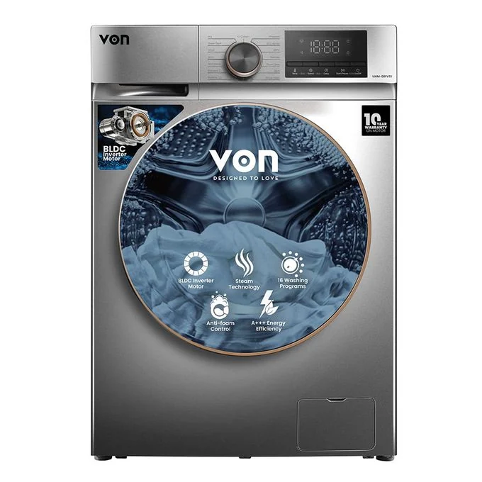 VON VWM-08FVTS Front Load Washing Machine - 8KG - Metal Grey